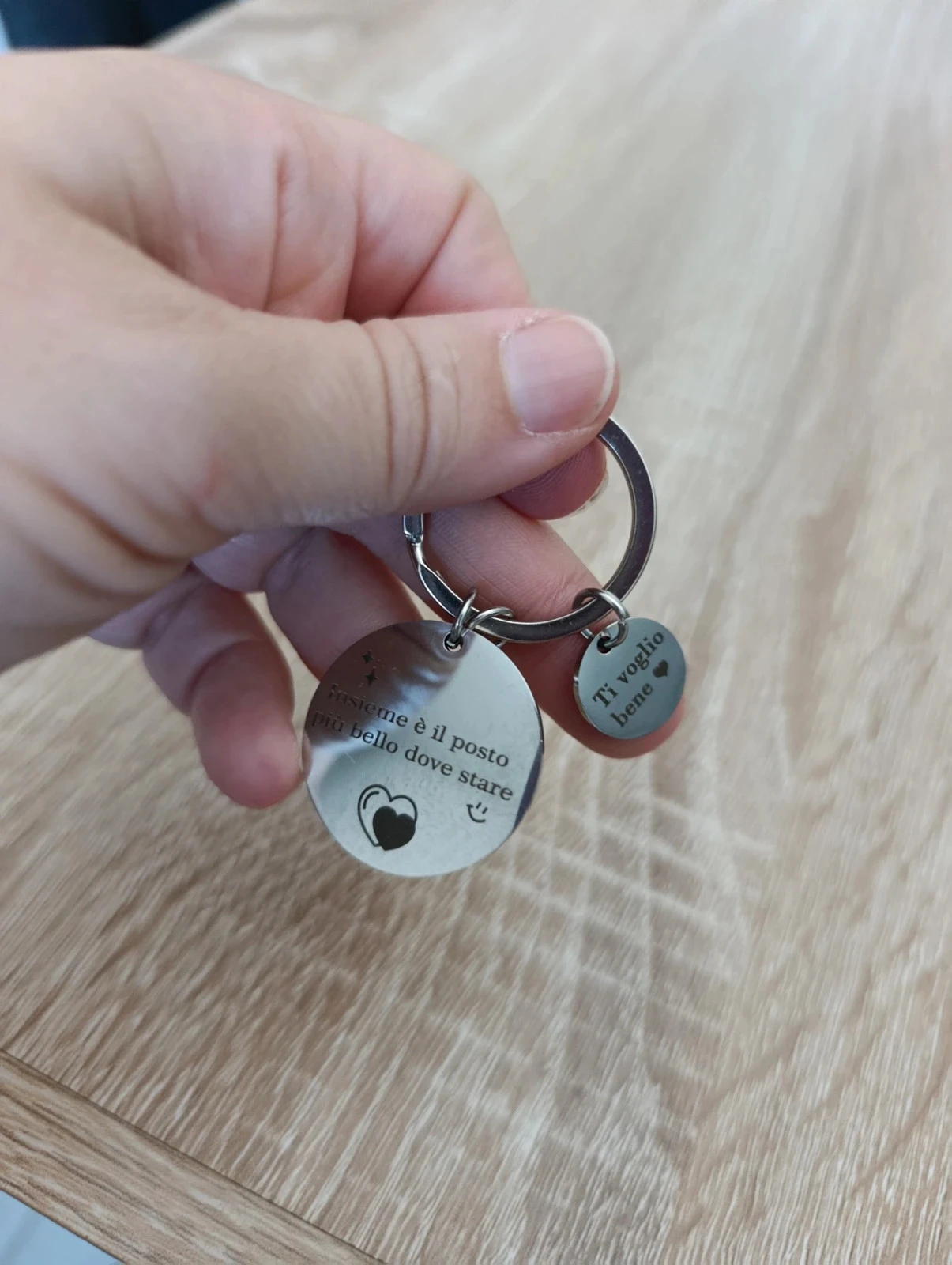 Chaveiro de mensagem de amor em aço inoxidável - Presente romântico - Pérola e gravura italiana – photo 2
